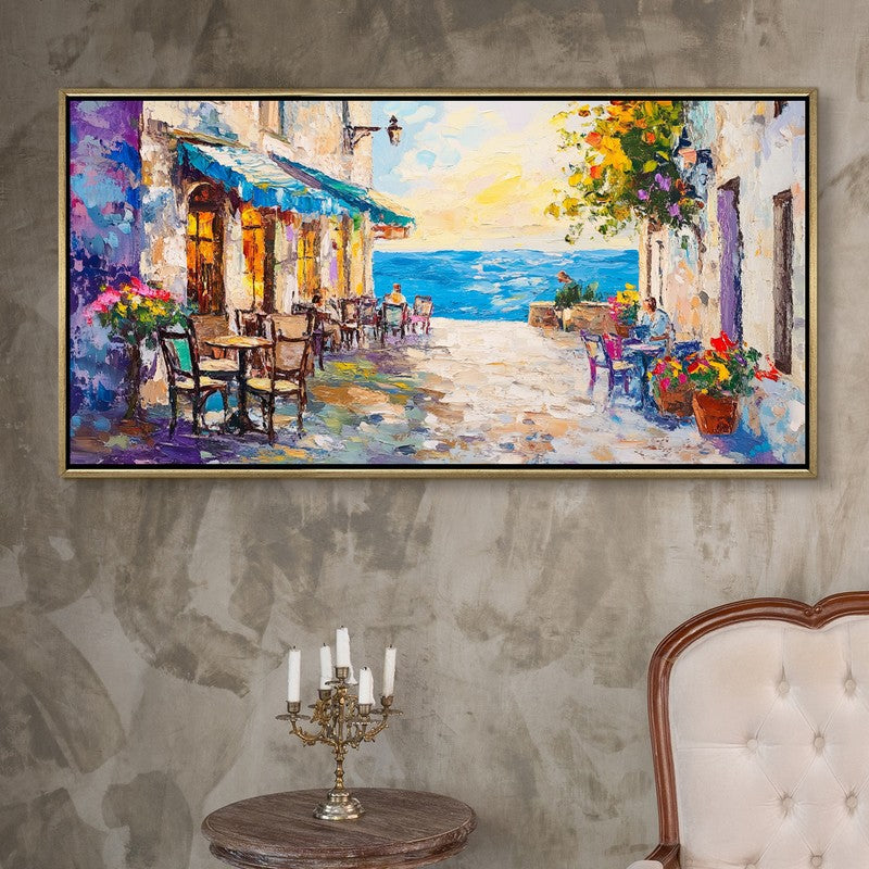 Coastline Cafe Canvas Wall Painting With Frame