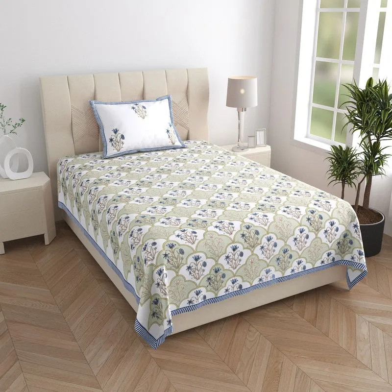 Rupa Cotton Bedsheet (Green, Blue) - 180 TC media 1