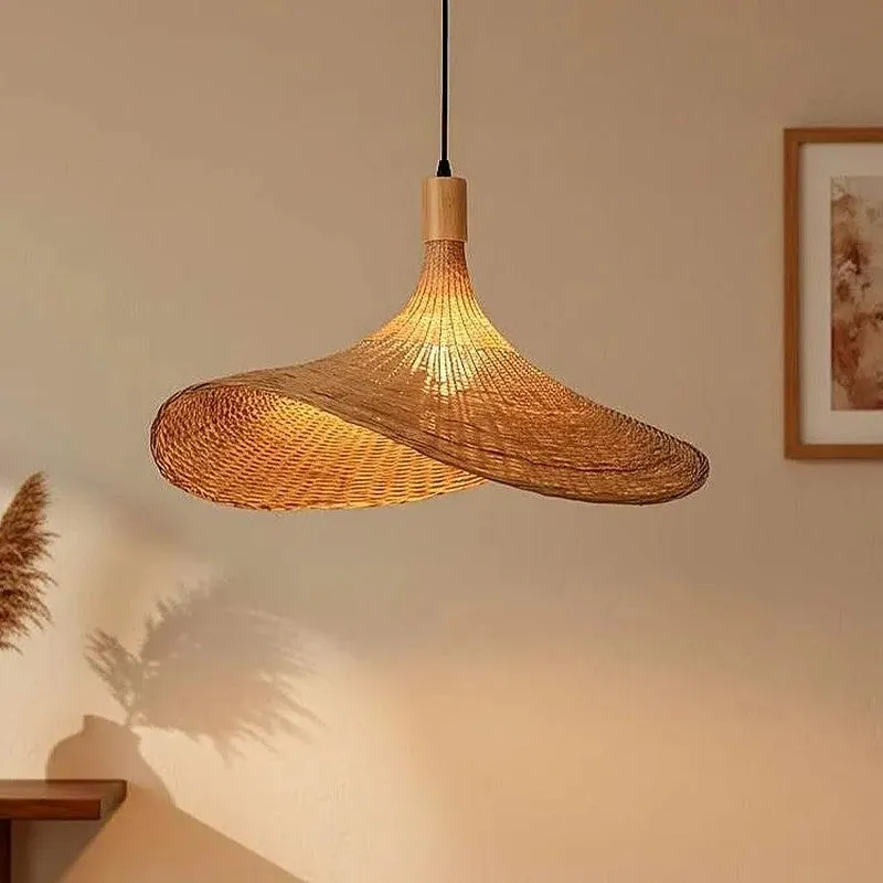 Sunhat Weave Bamboo Cane Ceiling Lamp media 1