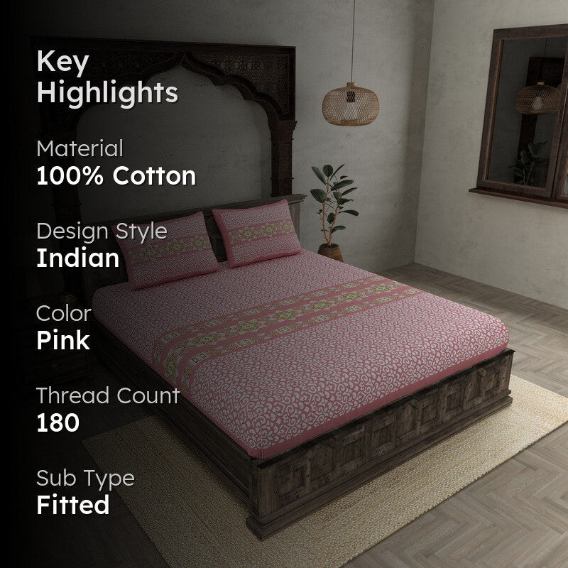 LuxeHaven Cotton Bedsheet (Pink) - 180 TC media 2