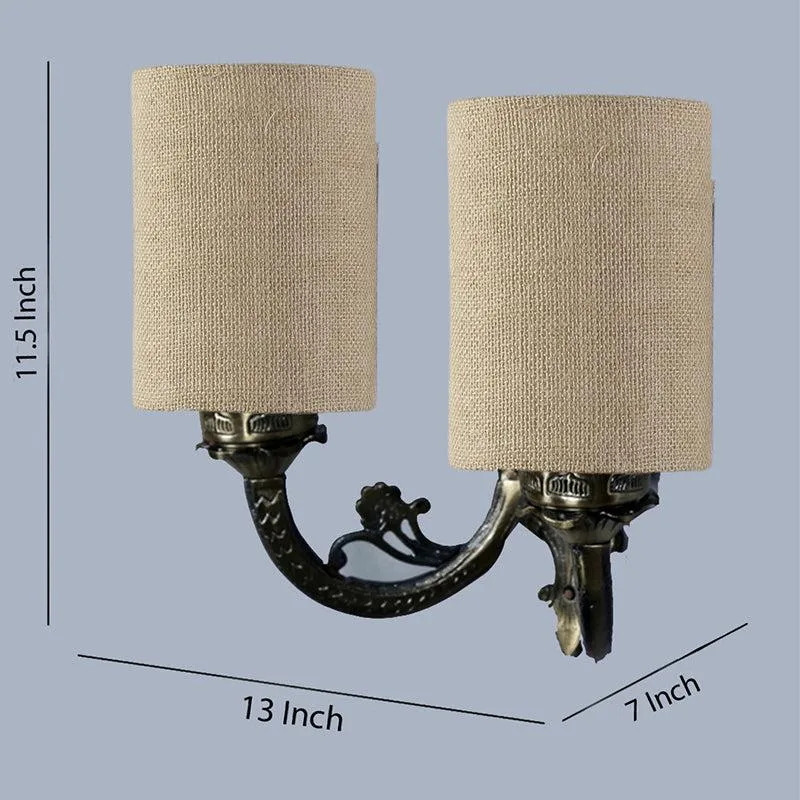 Vintage Cylindrical Duo Fabric & Metal Wall Lamp - Beige media 5