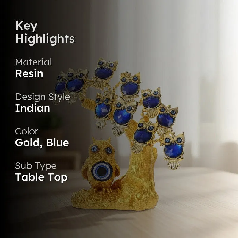 Sapphire Owl Evil Eye Resin Showpiece media 2