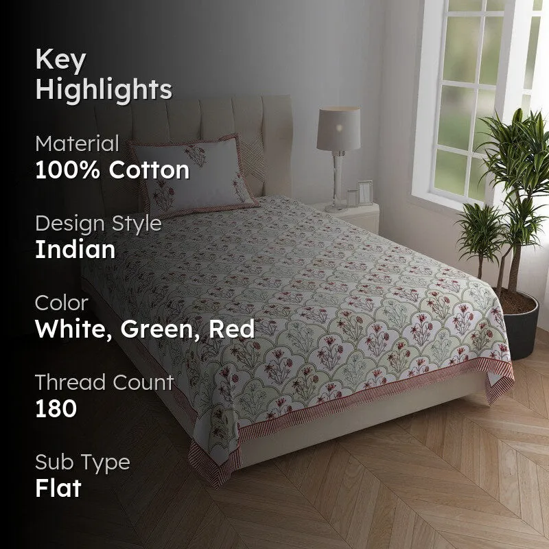 Rupa Cotton Bedsheet (Pista Green, Red) - 180 TC media 2