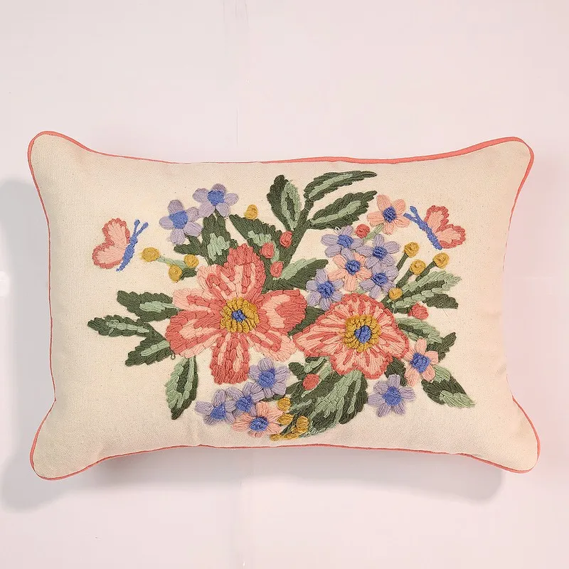 Symphony of Flowers Embroidered Cotton Cushion Cover media 3