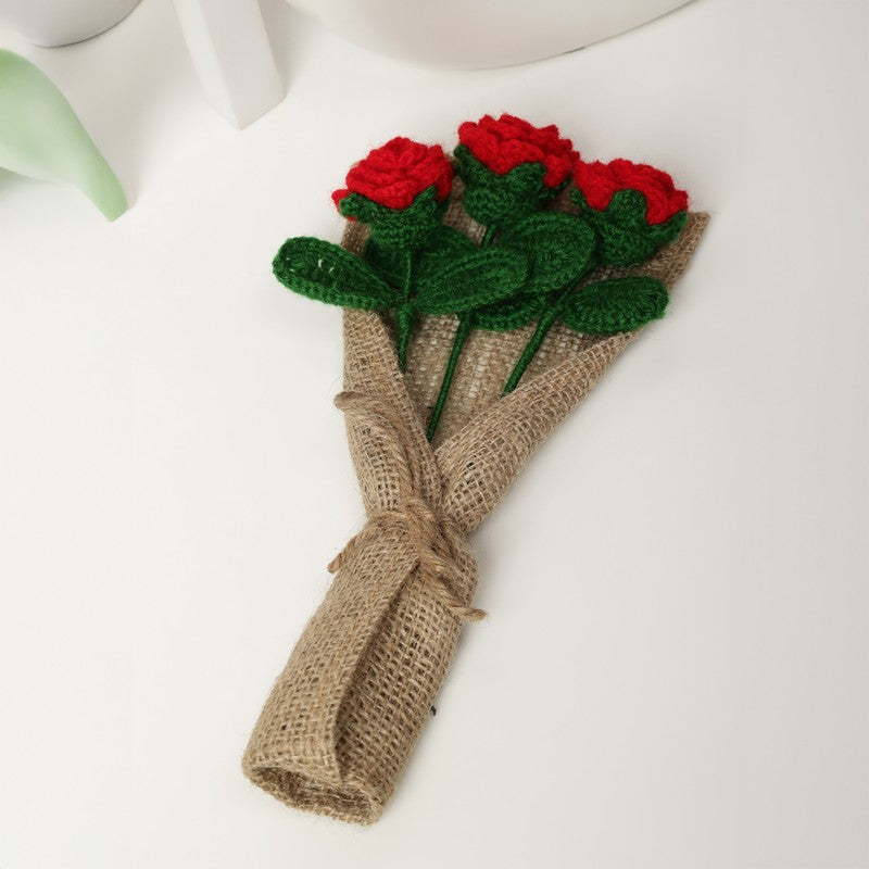 Crochet Handmade Rose Bouquet (Red) - Set Of Three media 8