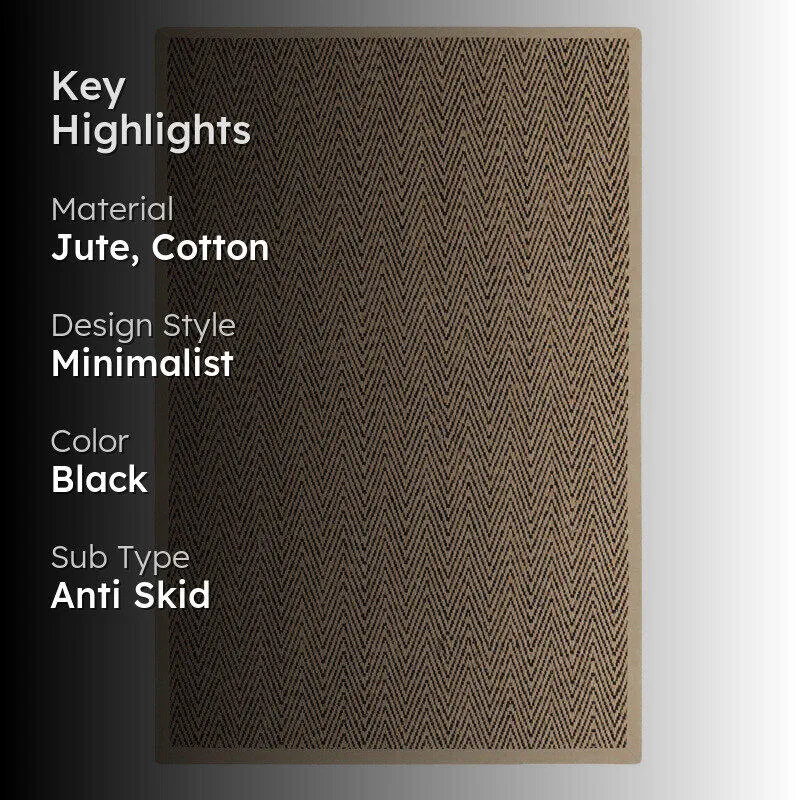 Saral Home ChevronTread Anti-Slip Jute Cotton Area Rug - Black & Beige media 2