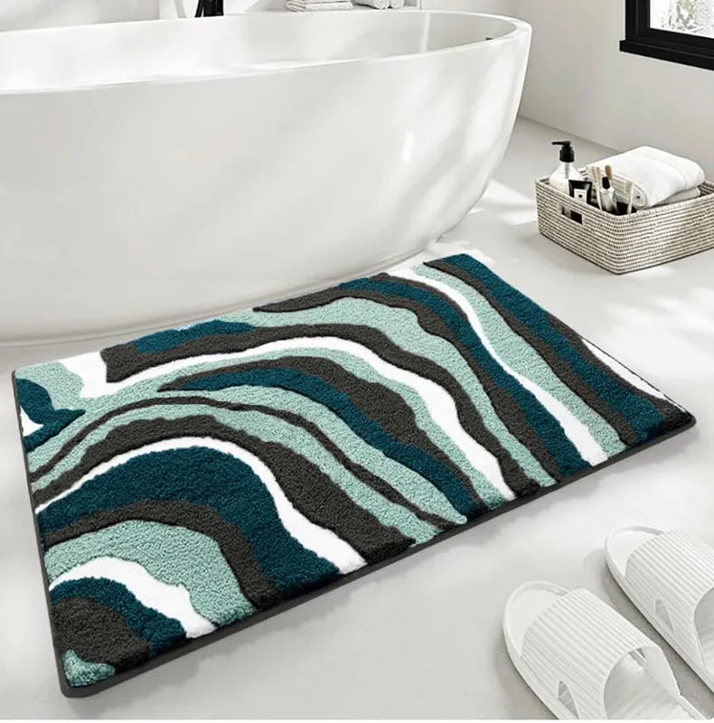 Wavy Whirls Microfiber Bath Mat - Blue media 4