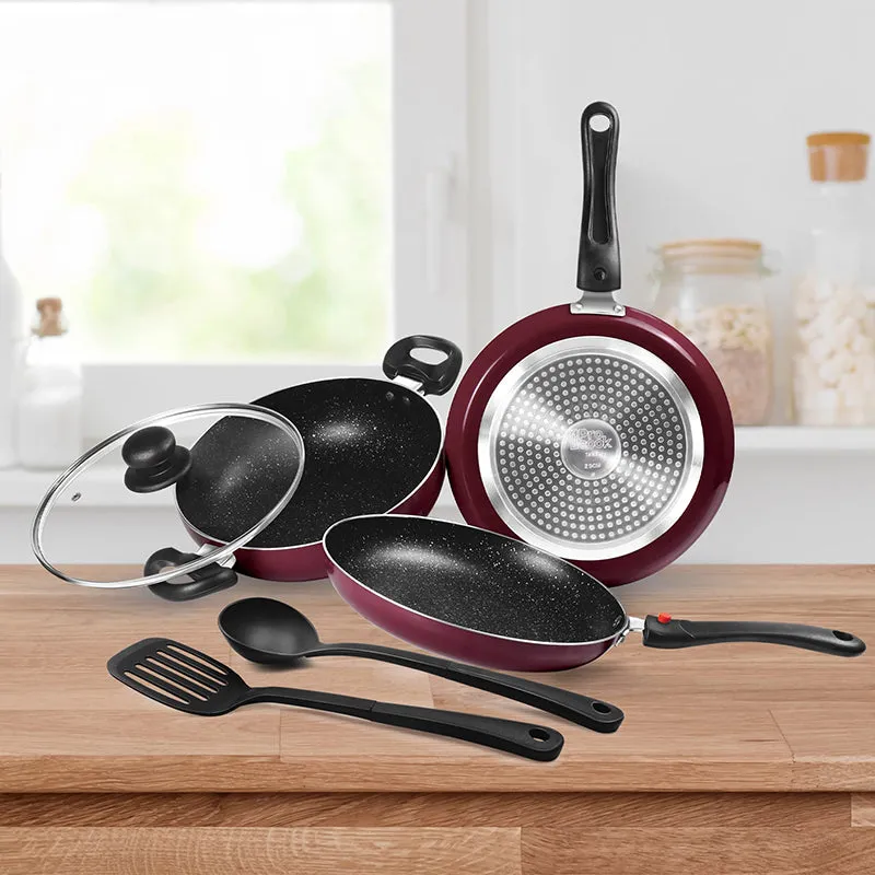 Milton Non-Stick Cookware Set (Maroon,Silver) - Five Piece Set media 1