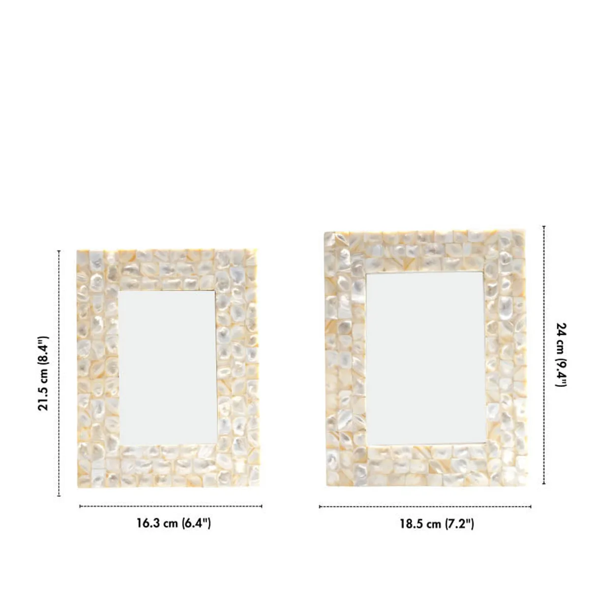 Two rectangular ivory photo frames shown side by side with size markings.