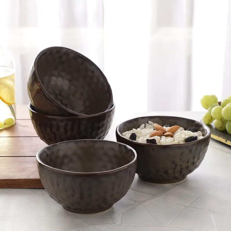 Textured Stoneware Snack Bowl (Dark Brown,350 mL) - Set Of Four media 1