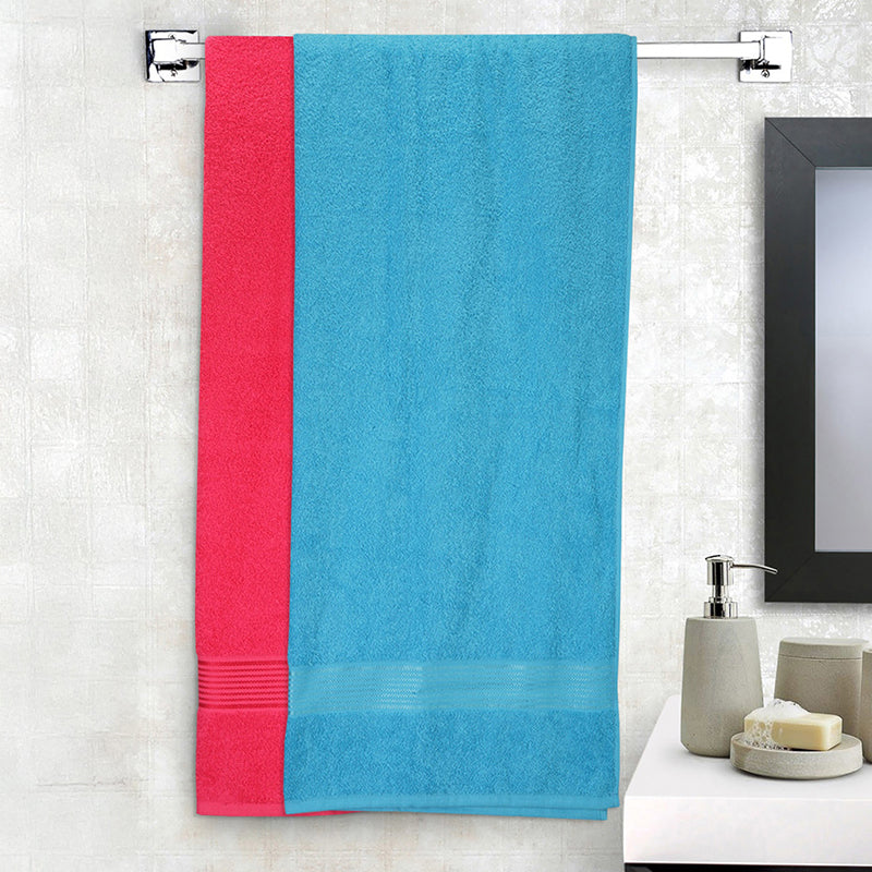 Nuage Cotton Bath Towel (Blue & Red) - Set Of Two