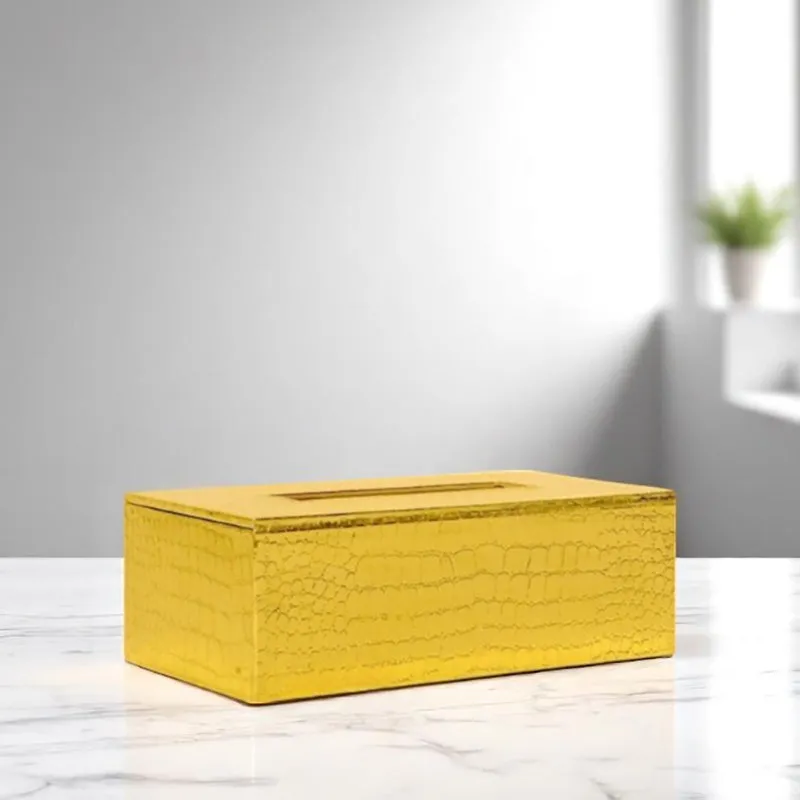 Liora Faux Leather Tray With Tissue Holder (Yellow) - Two Piece Set media 3