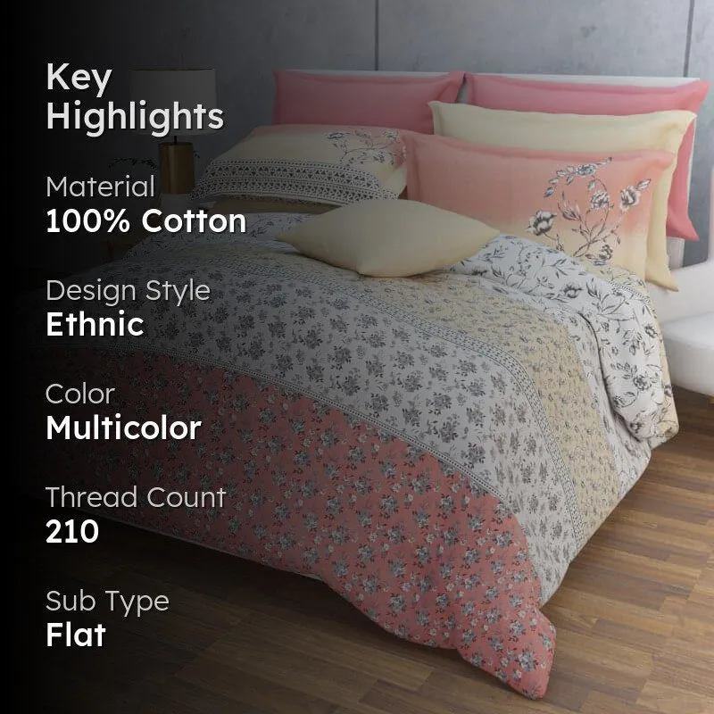 Nesa Flora Stripe - Buff & Peach Cotton Bedsheet - 210 TC media 2
