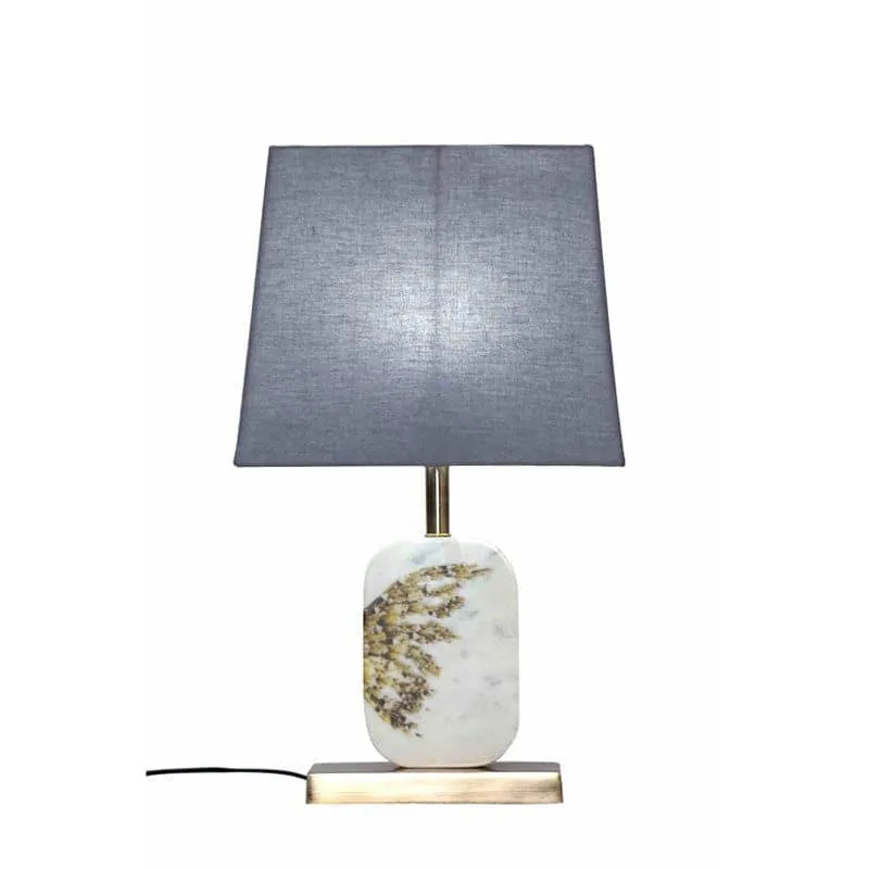 Winged Printed Marble & Brass Base Fabric Table Lamp - Grey,White media 4