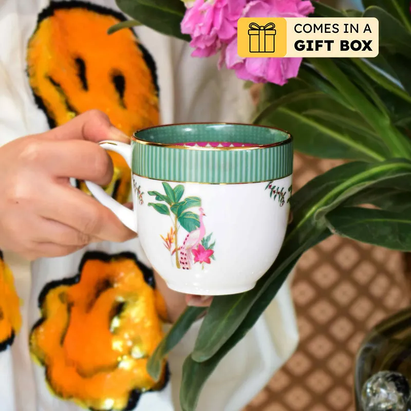 Gilded Mayura Pete 24k Gold Brushed Porcelain Coffee Mug (300 mL Each) - Set Of Six media 1