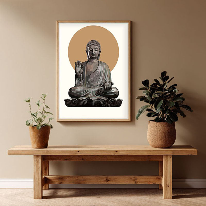 Buddha's Halo Archival Paper Wall Art - Natural Brown Frame
