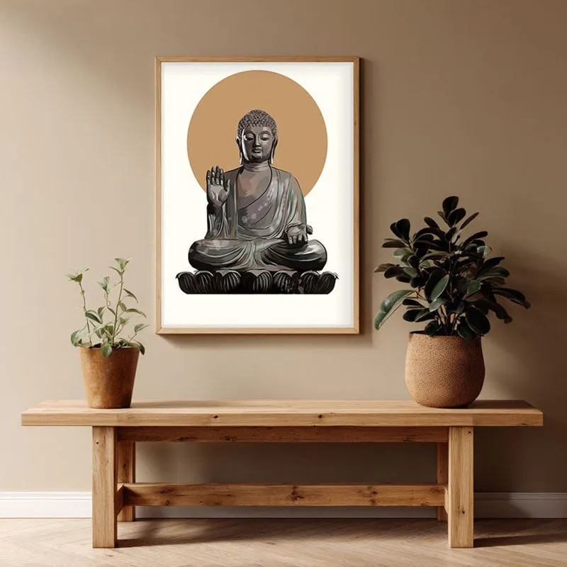 Buddha's Halo Archival Paper Wall Art - Natural Brown Frame media 1