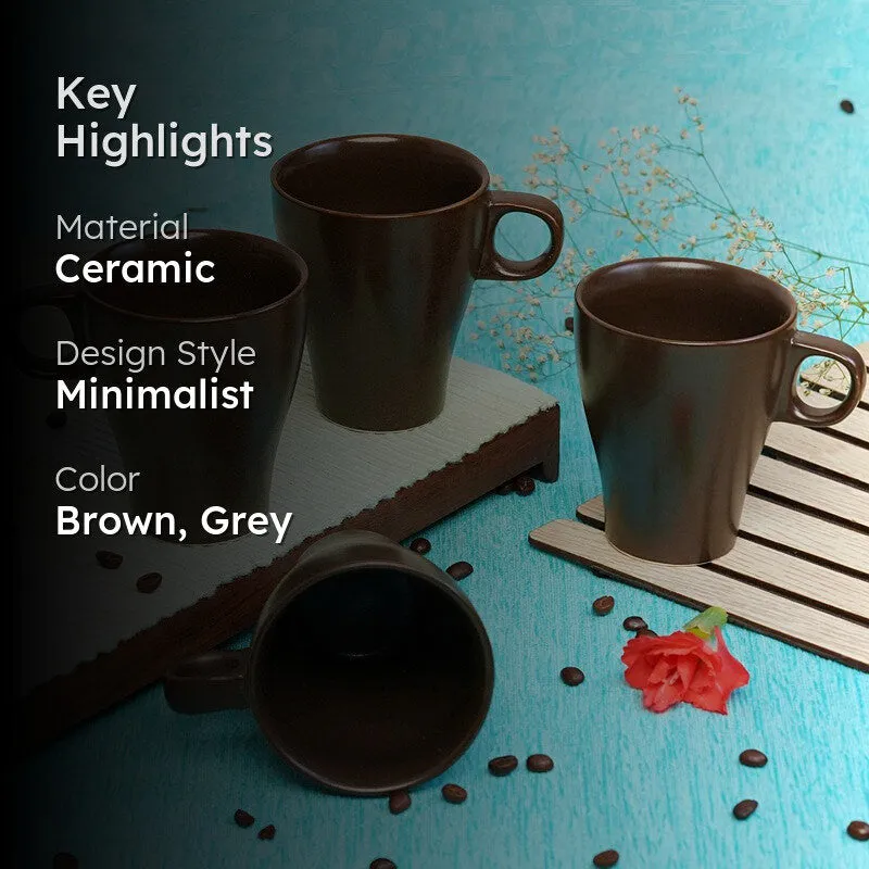 Ceramic Ceramic Coffee Mug (300 mL Each,Brown,Grey) - Set Of Four media 2
