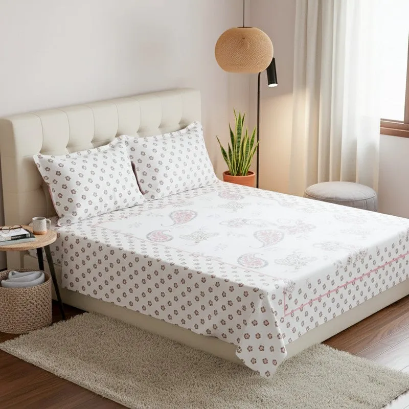Paisley LaLa Land Cotton Bedsheet (Rust,Red) - 170 TC media 1