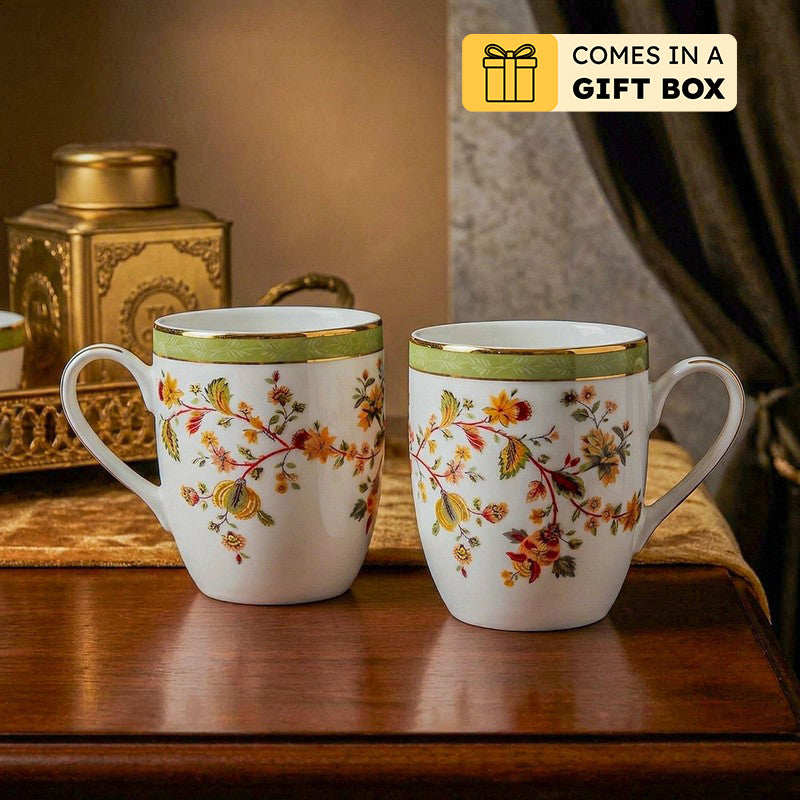 Painted 24k Gold Brushed Porcelain Coffee Mug (280 mL Each) - Set of Four
