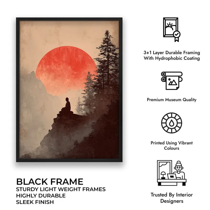 Crimson Sun II Over Silent Peaks Archival Paper Wall Painting With Black Frame media 8
