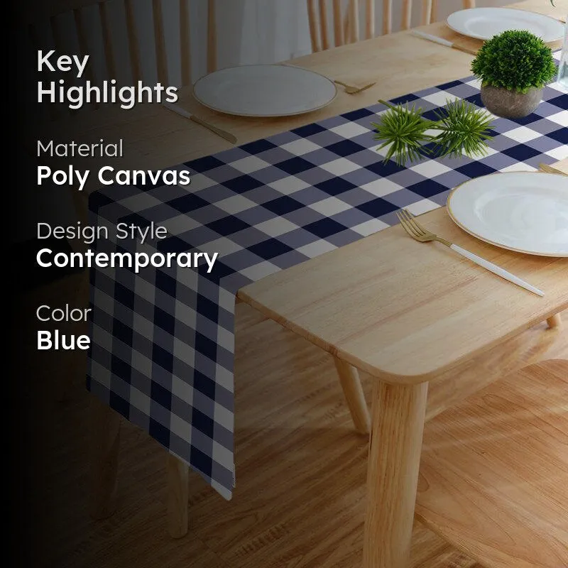 Mabel Checkered Poly Canvas Table Runner - Dark Blue media 2