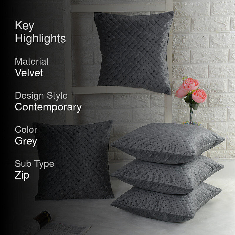 Orson Quilted Velvet Cushion Cover (Grey) - Set Of Five media 2