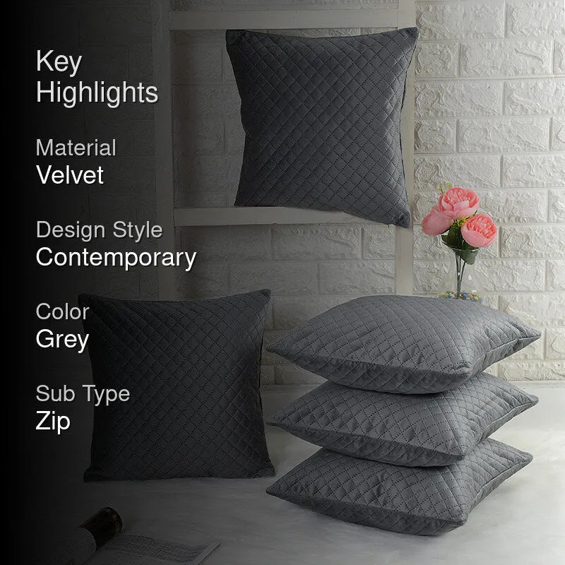 Orson Quilted Velvet Cushion Cover (Grey) - Set Of Five media 2
