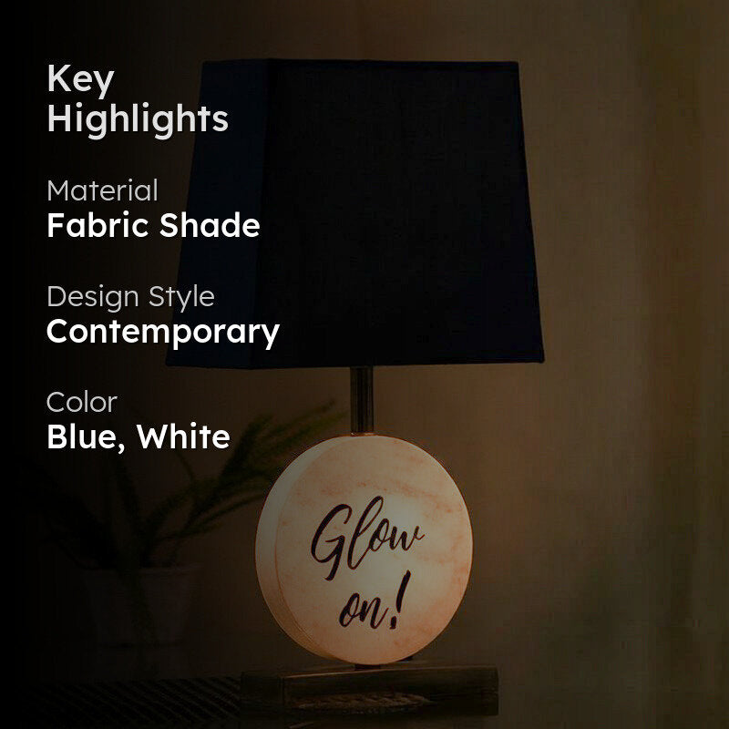 Glow On Marble & Brass Base Fabric Table Lamp - Blue,White media 2