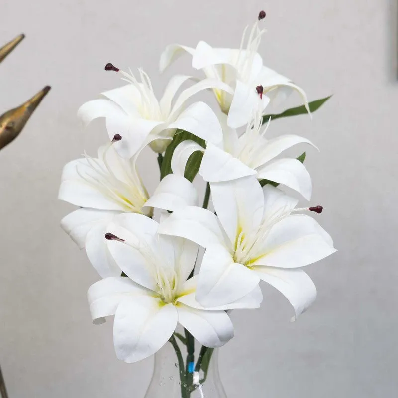 Realistic Artificial Lily Flower Bunch - White media 3