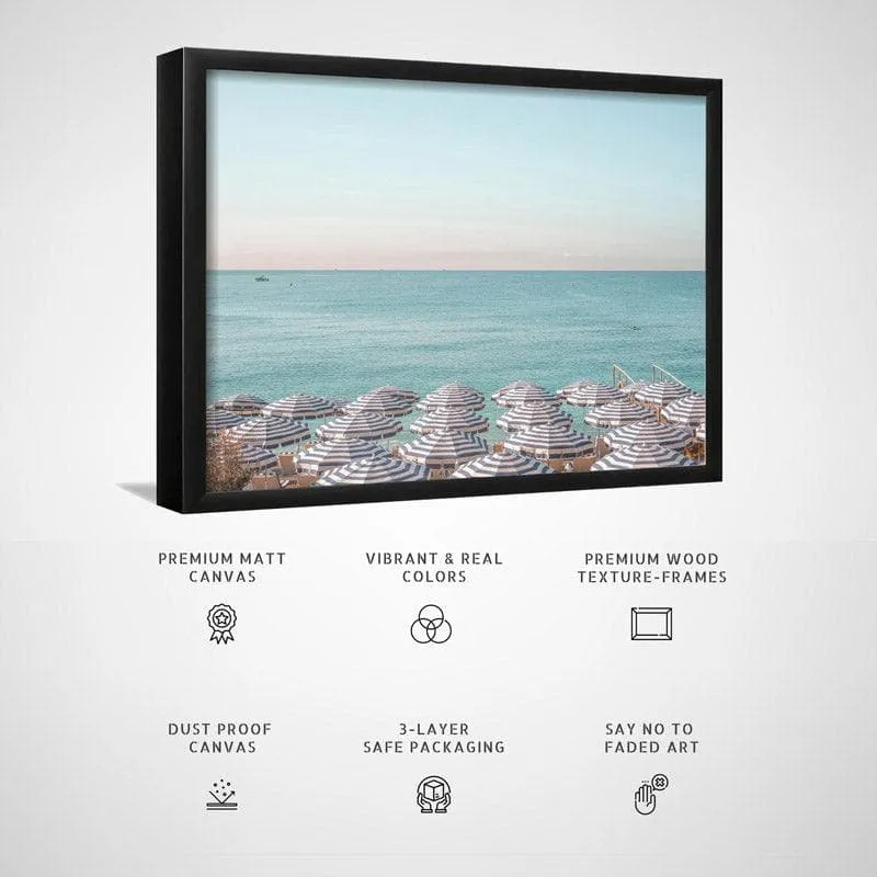Riviera Beach Umbrellas Canvas Wall Painting - Black Frame media 5