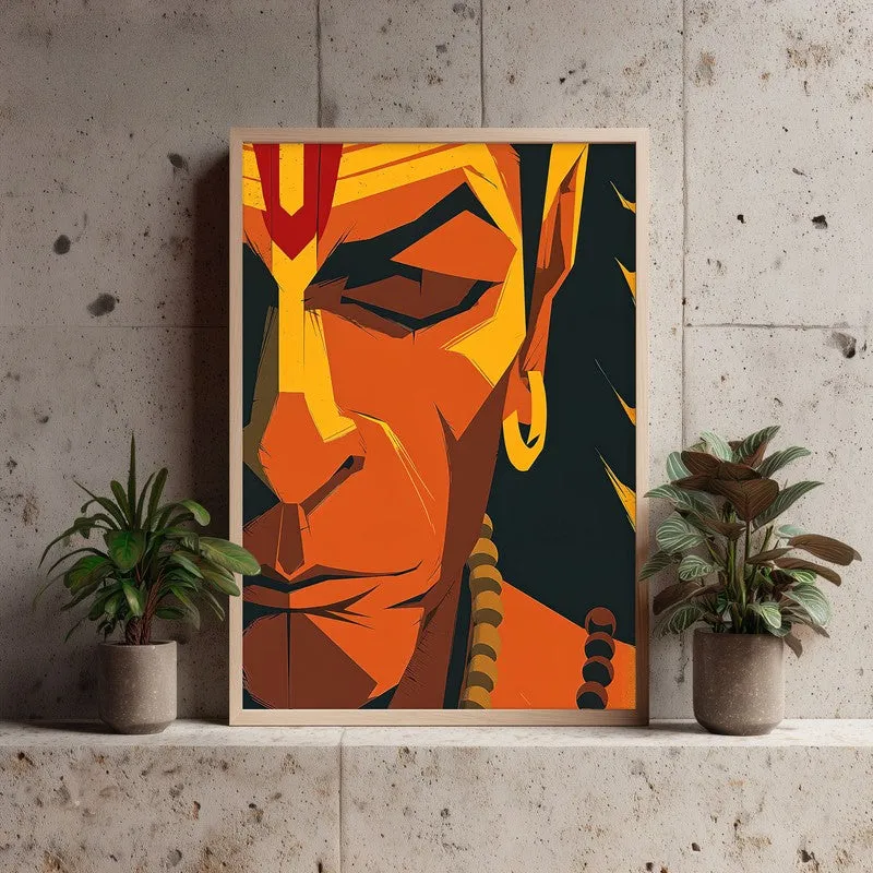 Powerful Bajrangbali I Archival Paper Wall Art - Natural Brown Frame media 3