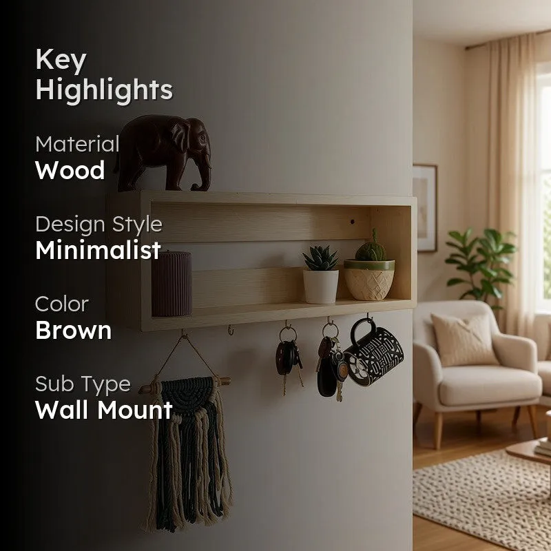 Kaiiro Wooden Wall Shelf Organiser with Key Holders media 2