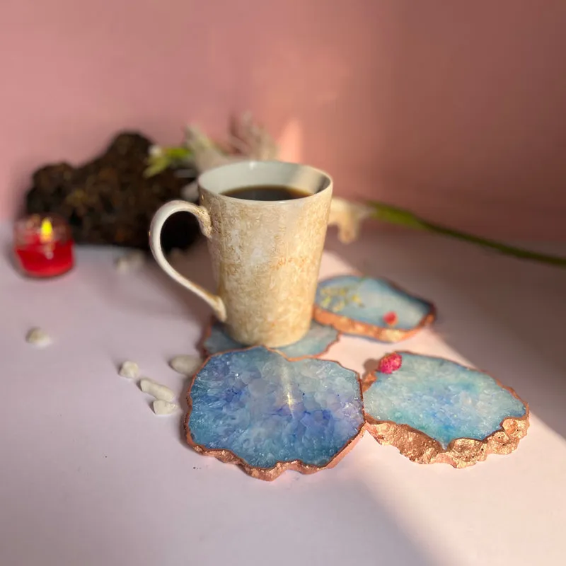 Suzzaine Handcrafted Crystal Agate Coaster (Blue) - Set Of Four media 3