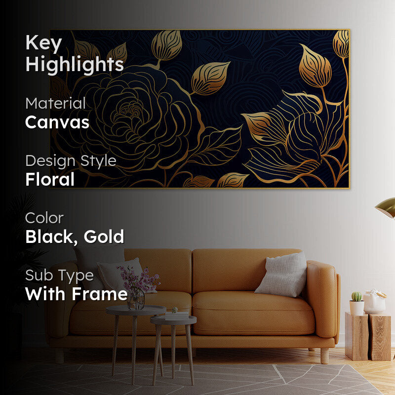 Goldline Rose Floral Canvas Wall Painting media 2