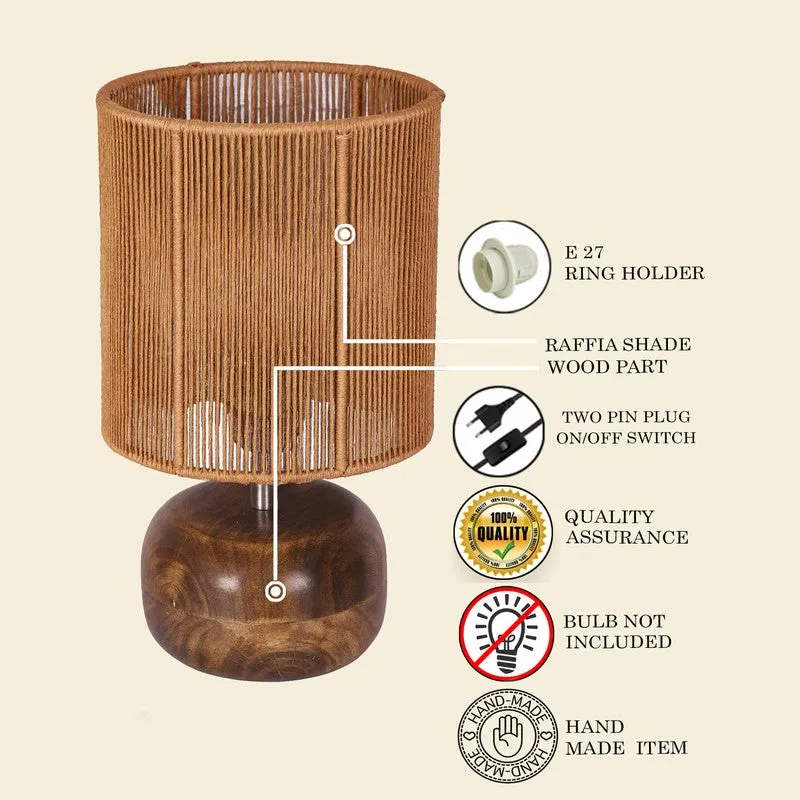 Glowora Wooden Table Lamp - Brown,Beige media 5