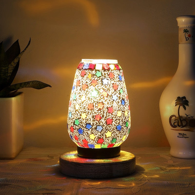 Lunaris Glass Table Lamp With Wooden Base - Multicolor