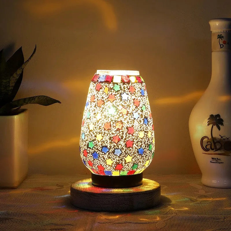 Lunaris Glass Table Lamp With Wooden Base - Multicolor media 1