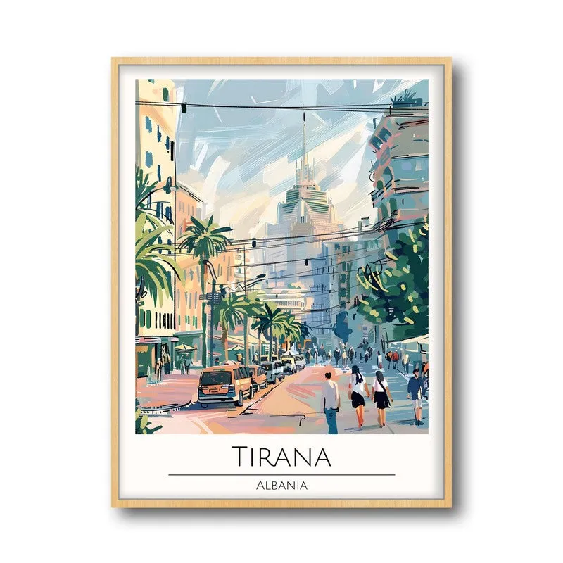 Vintage Tirana Framed Canvas Archival Canvas Wall Painting - Natural Brown Frame media 5