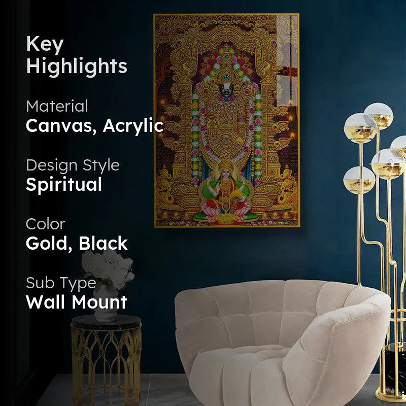 Lord Thirupathi Balaji Spiritual Canvas Wall Art With Frame - Gold media 2