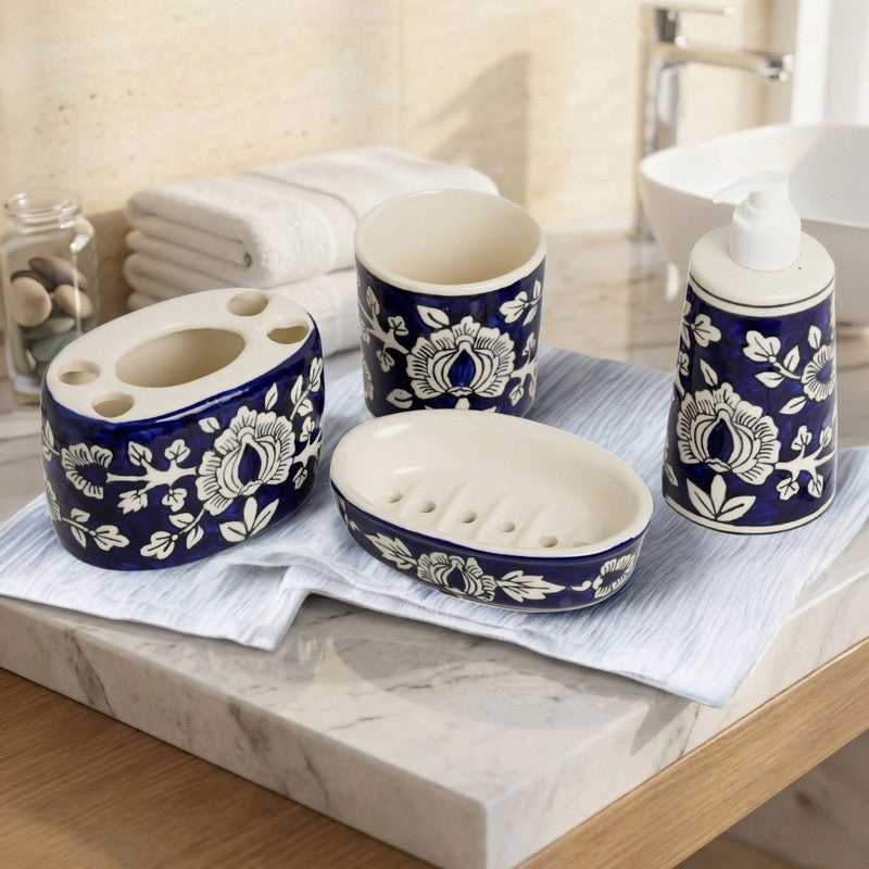 Floral Aura Ceramic Bathroom Set - Four Piece Set