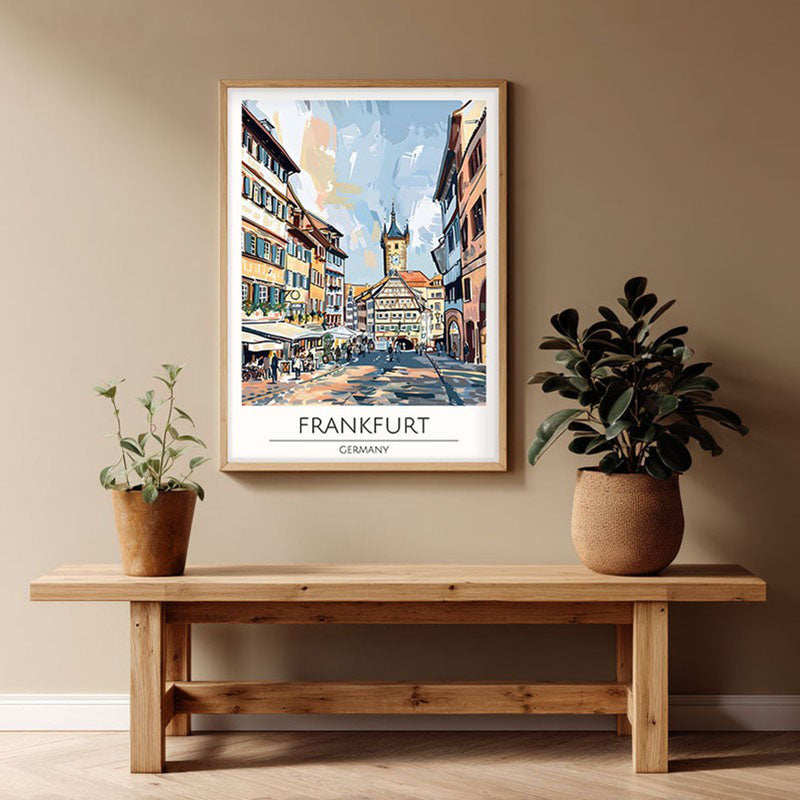 Vintage Frankfurt Framed Canvas Archival Canvas Wall Painting - Natural Brown Frame