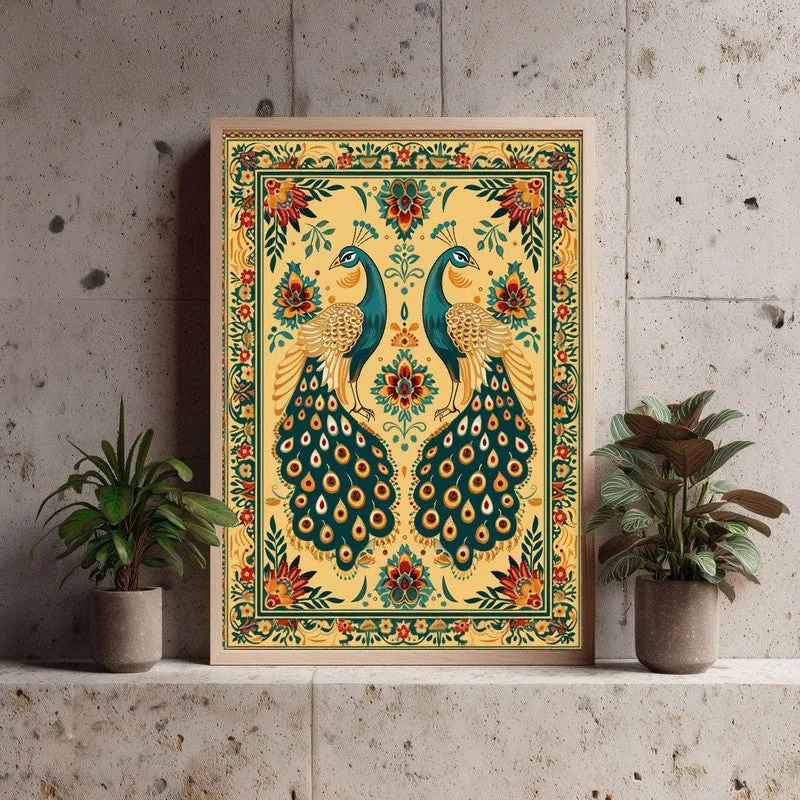 Mayura Folk Art Canvas Wall Painting With Brown Frame media 3