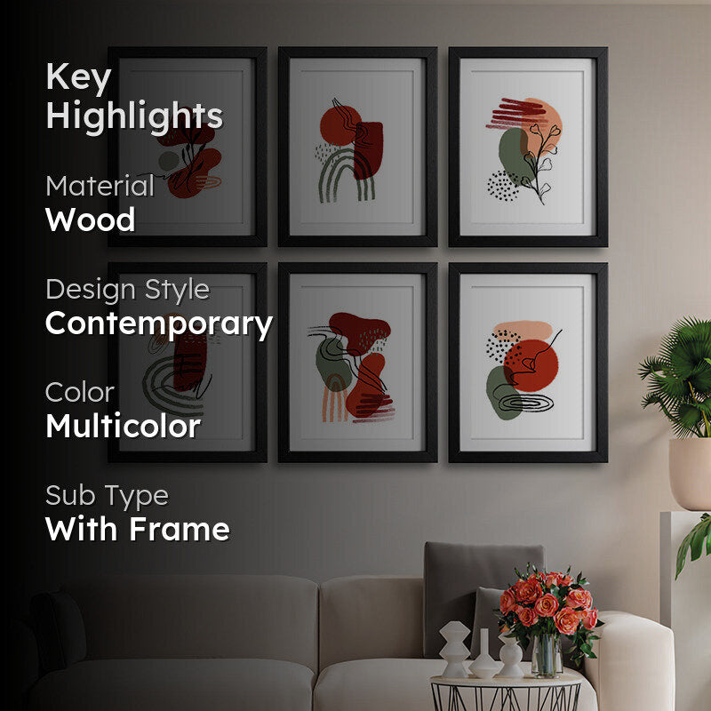 Modern Abstract Wall Painting With Wooden Frame - Set Of Six media 2