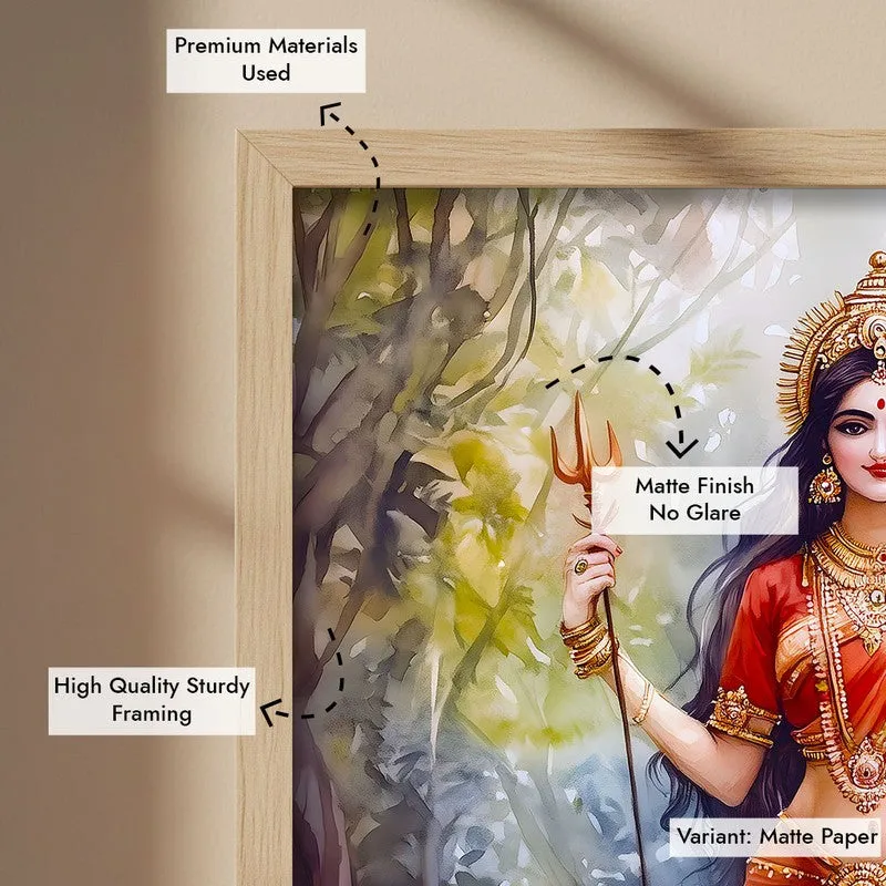 Jagat Janani Spiritual Archival Paper Wall Painting - Natural Brown Frame media 6