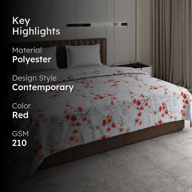 Monte Carlo Bluemora Floral Print Polyester Blanket (Red) - 210 GSM media 2