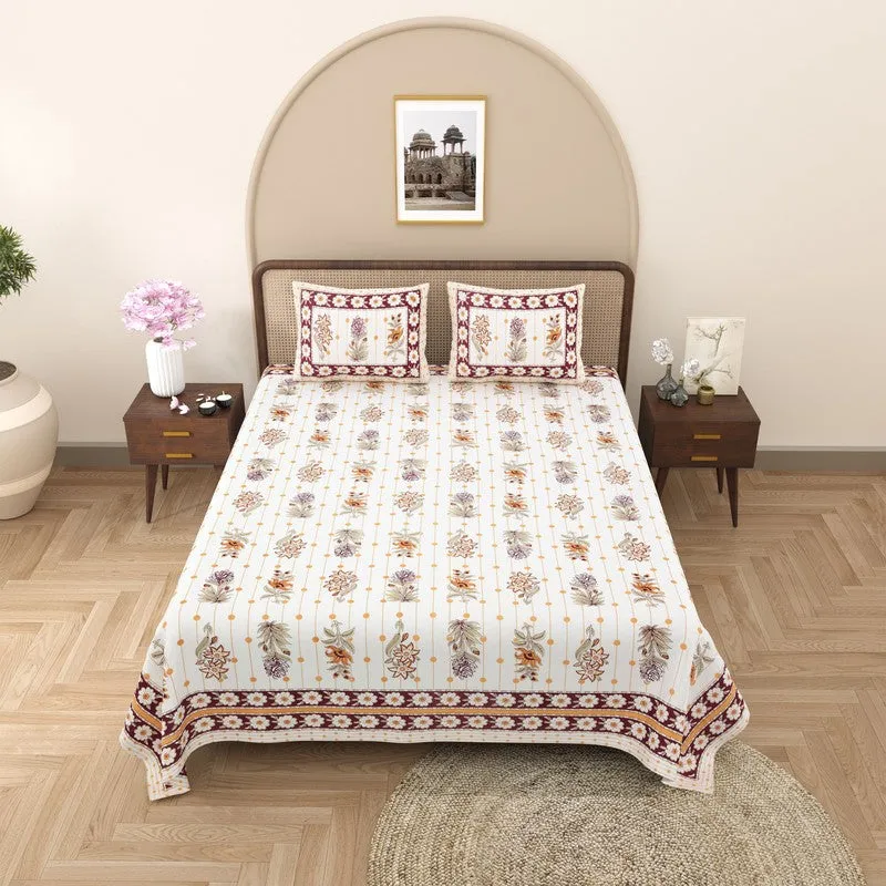 Heritagea Cotton Bedsheet (White,maroon) - 240 TC media 3