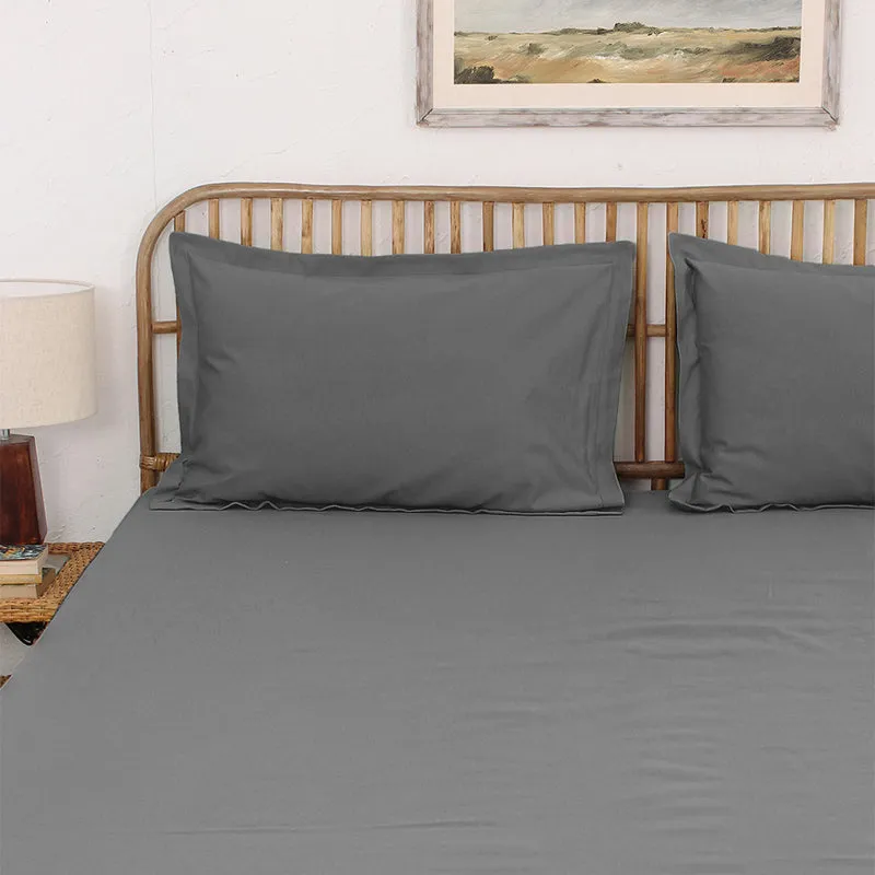 Blanqa Solid Cotton Bedsheet (Grey) - 400 TC media 6
