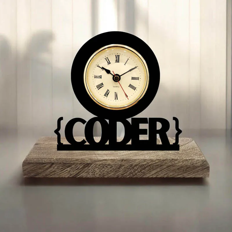 Coder Iron & Mango Wood Table Clock media 1