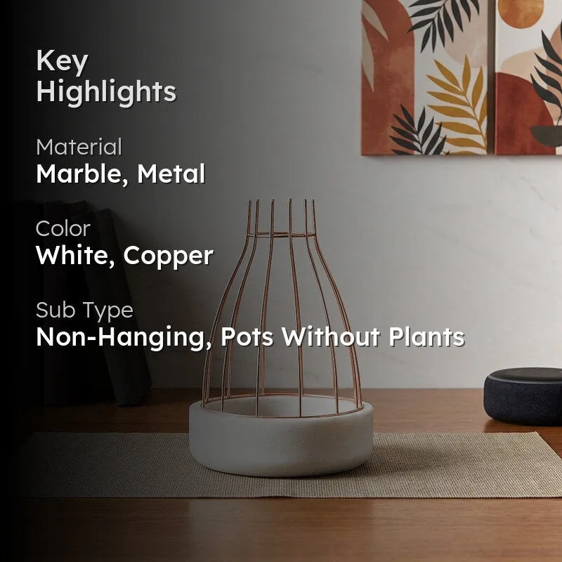 Copper Dome Eartha Hand Crafted Marble Planter - White media 2